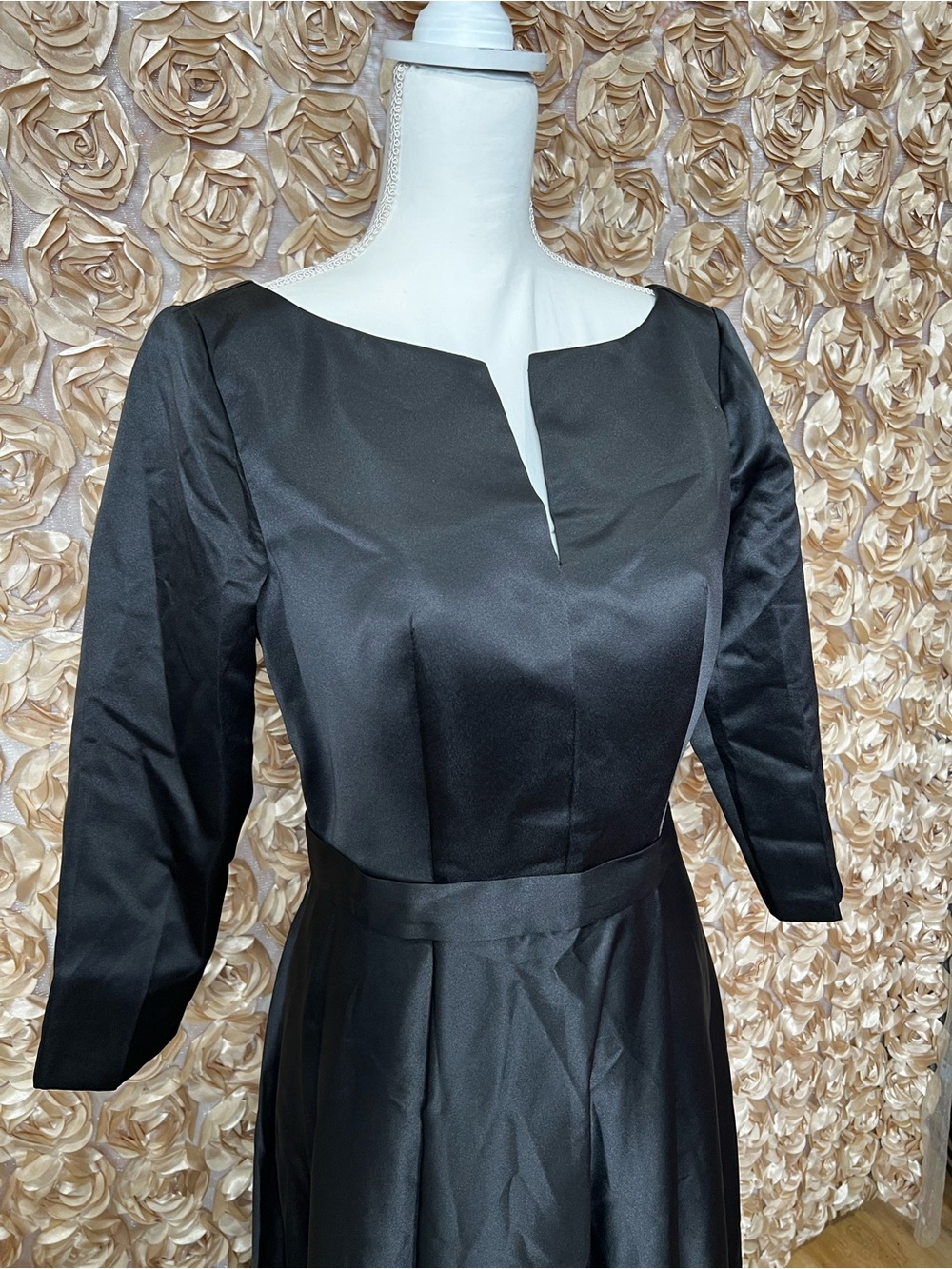 Classic Black Satin Fit & Flare Dress